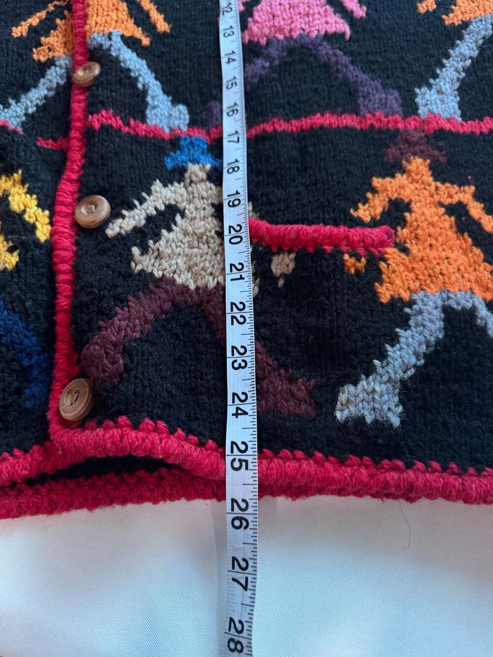 Vintage Hand Knit Wool Cardigan Southwestern Boho Art to Wear Cozy Jacket - Picture 5 of 8
